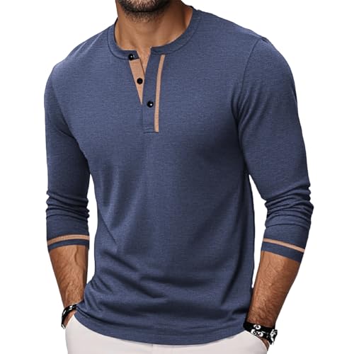 Herren Langarm Henley Shirts Lässiges Slim Fit T-Shirt für Herren Einfarbiges Oberteil mit Knöpfen von CTU