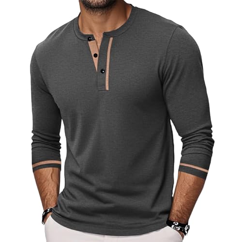 Herren Langarm Henley Shirts Lässiges Slim Fit T-Shirt für Herren Einfarbiges Oberteil mit Knöpfen von CTU