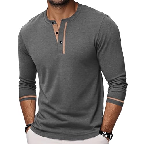 Herren Langarm Henley Shirts Lässiges Slim Fit T-Shirt für Herren Einfarbiges Oberteil mit Knöpfen von CTU