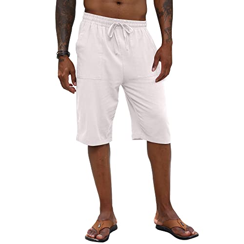 Herren Leinen Shorts 3/4 Länge Hosen Casual Baumwolle Yoga Jogger Sommer Strand elastische Kurze Hosen von CTU