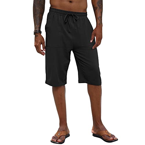 Herren Leinen Shorts 3/4 Länge Hosen Casual Baumwolle Yoga Jogger Sommer Strand elastische Kurze Hosen von CTU