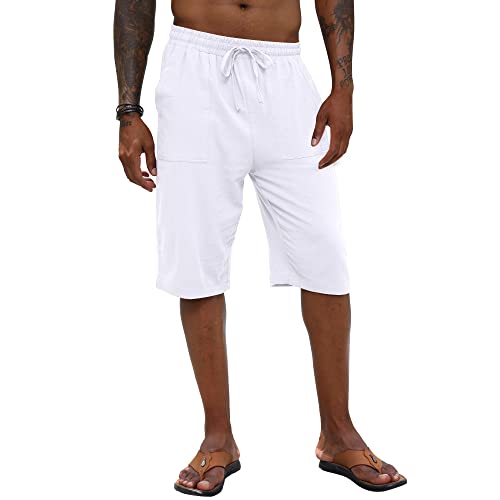 Herren Leinen Shorts 3/4 Länge Hosen Casual Baumwolle Yoga Jogger Sommer Strand elastische Kurze Hosen von CTU