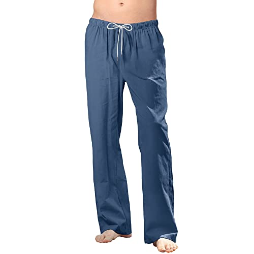 Herren-Leinenhose, lässig, leicht, elastisch, Sommer, Strand, lockere Hose, Größe S-3XL, blau, 36-41 von CTU