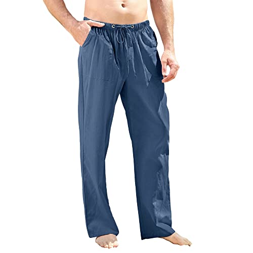 Herren-Leinenhose, leger, elastischer Bund, Sommer, Strand, locker, Yogahose, M-3XL, blau, 36-41 von CTU