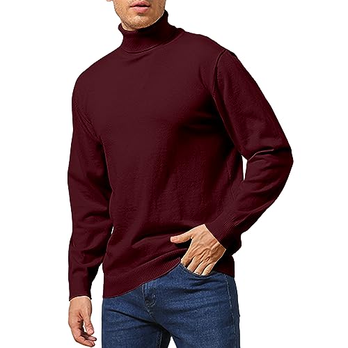 Herren Rollkragenpullover, leicht, lässig, hoher Rollkragen, gestrickt, Basic Pullover, rot, Large von CTU