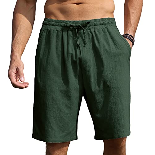 Herren Shorts Baumwolle Leinen Shorts Sommer Casual Jogger Shorts mit elastischen Taille Taschen M-3XL, grün, 56 von CTU