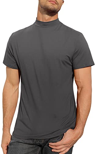 Herren-T-Shirt, Rollkragen, Baumwolle, schmale Passform, einfarbiges Oberteil, 1 grau, L von CTU
