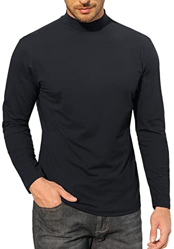 Herren-T-Shirt, Rollkragen, Baumwolle, schmale Passform, einfarbiges Oberteil, 2 Schwarz, L von CTU