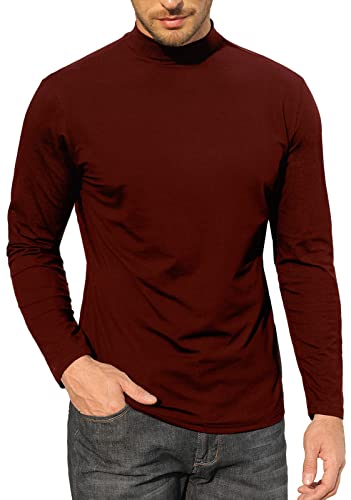 Herren-T-Shirt, Rollkragen, Baumwolle, schmale Passform, einfarbiges Oberteil, 2 Weinrot, XL von CTU