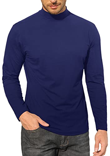 Herren T-Shirt Mock Rollkragen Baumwolle Unterhemd Slim Fit Pullover Solid Tops, 2 Königsblau, L von CTU