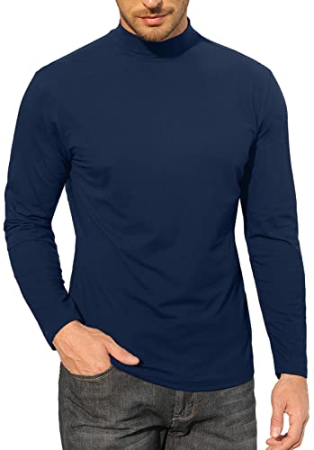 Herren T-Shirt Mock Rollkragen Baumwolle Unterhemd Slim Fit Pullover Solid Tops, 2 Schwarz Blau, L von CTU