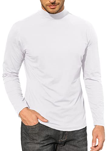 Herren T-Shirt Mock Rollkragen Baumwolle Unterhemd Slim Fit Pullover Solid Tops, 2 Weiß, XL von CTU
