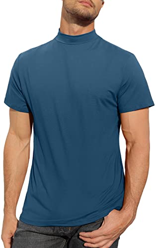 Herren T-Shirt Unterhemd mit Rollkragenpullover aus Baumwolle Schmale Passform Pullover Solide Oberteile Lake Blue, L von CTU