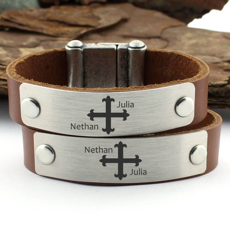 Personalisierte Kreuz Armband, Paare Lederarmband, Passende Christian Kruzifix Schmuck, Religiöse Geschenk, Sein Ihr Geschenk von CTdesignSHOP