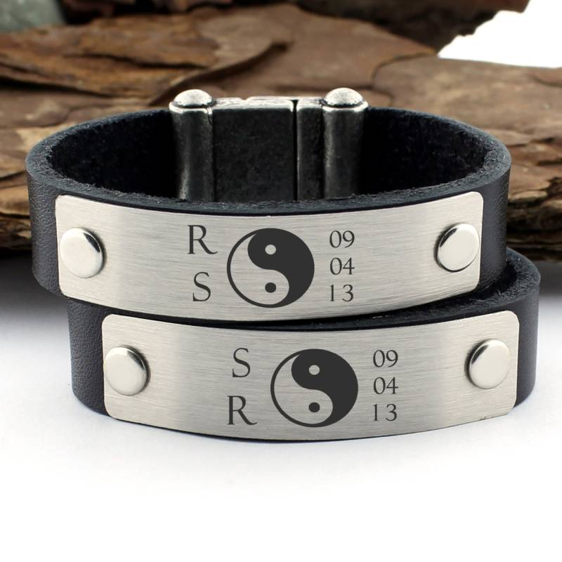Personalisierte Paare Armband, Yin Yang Schmuck, Passende Lederarmband, Jubiläumsgeschenk, Erste Armband von CTdesignSHOP