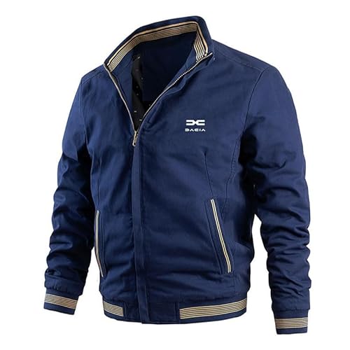 Herren Baumwolljacke Stehkragen Da.c_ia Zip Lässig Locker Frühling/Herbst Solid Color Jacke (dark blue,XL) von CUAJHNPX