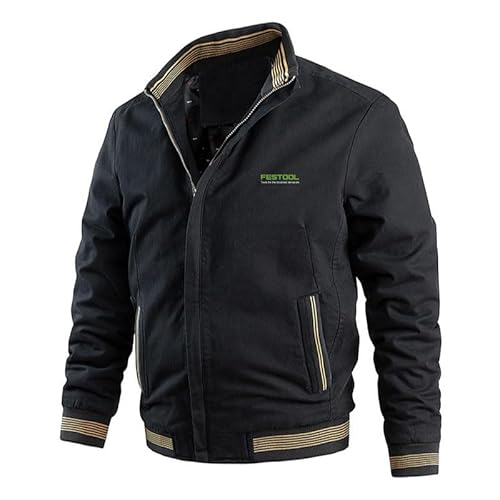 Herren Baumwolljacke Stehkragen Fes.t_ool Zip Lässig Locker Frühling/Herbst Solid Color Jacke (black,M) von CUAJHNPX