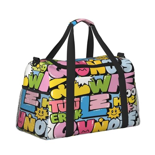 Crossbody-Reisetasche, Handtragetasche, leichte Reisetasche für Damen und Herren, Flugzeugkabine, Handgepäck, Fitnessstudio, Strand, Weekender, Graffiti Cartoon E, Stilvoll von CUAXINHM