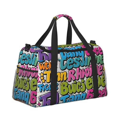 Crossbody-Reisetasche, Handtragetasche, leichte Reisetasche für Damen und Herren, Flugzeugkabine, Handgepäck, Fitnessstudio, Strand, Weekender, Graffiti Cartoon K, Stilvoll von CUAXINHM