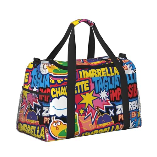 Crossbody-Reisetasche, Handtragetasche, leichte Reisetasche für Damen und Herren, Flugzeugkabine, Handgepäck, Fitnessstudio, Strand, Weekender, Graffiti Cartoon N, Stilvoll von CUAXINHM
