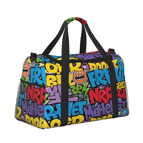 Crossbody-Reisetasche, Handtragetasche, leichte Reisetasche für Damen und Herren, Flugzeugkabine, Handgepäck, Fitnessstudio, Strand, Weekender, Graffiti Cartoon O, Stilvoll von CUAXINHM