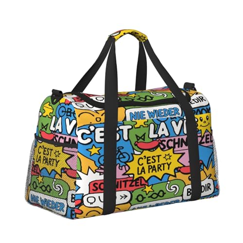 Crossbody-Reisetasche, Handtragetasche, leichte Reisetasche für Damen und Herren, Flugzeugkabine, Handgepäck, Fitnessstudio, Strand, Wochenender, Graffiti-Cartoon A, Stilvoll von CUAXINHM