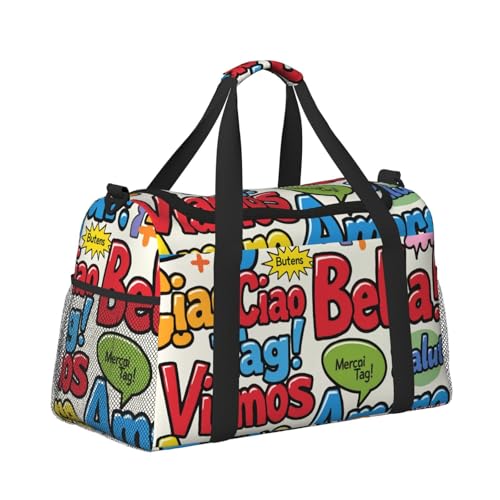 Crossbody-Reisetasche, Handtragetasche, leichte Reisetasche für Damen und Herren, Flugzeugkabine, Handgepäck, Fitnessstudio, Strand, Wochenender, Graffiti Cartoon B, Stilvoll von CUAXINHM