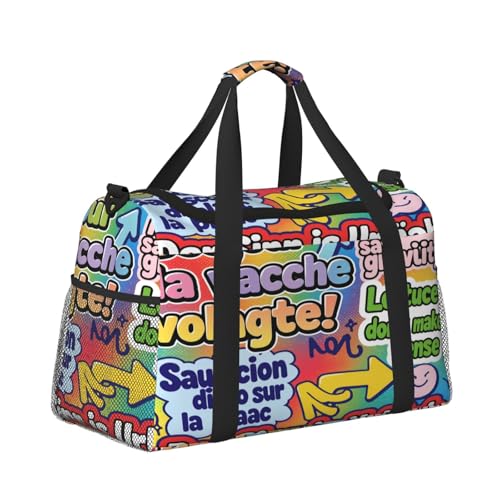 Crossbody-Reisetasche, Handtragetasche, leichte Reisetasche für Damen und Herren, Flugzeugkabine, Handgepäck, Fitnessstudio, Strand, Wochenender, Graffiti Cartoon G, Stilvoll von CUAXINHM