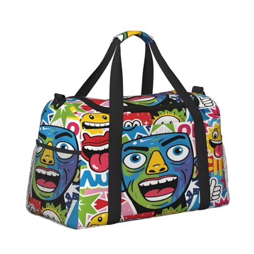 Crossbody-Reisetasche, Handtragetasche, leichte Reisetasche für Damen und Herren, Flugzeugkabine, Handgepäck, Fitnessstudio, Strand, Wochenender, Graffiti Cartoon I, Stilvoll von CUAXINHM