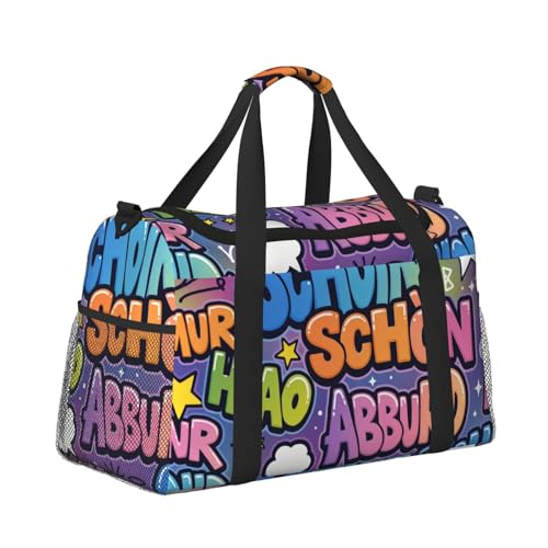 Crossbody-Reisetasche, Handtragetasche, leichte Reisetasche für Damen und Herren, Flugzeugkabine, Handgepäck, Fitnessstudio, Strand, Wochenender, Graffiti Cartoon R, Stilvoll von CUAXINHM