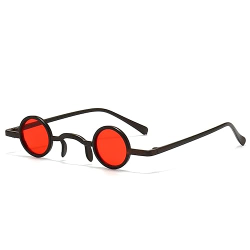 Kleine runde Retro-Sonnenbrille, lässig, getönte Gläser, UV-Schutz, Brille für Trekking, Wandern, Party, Strandspaß, Rote Gläser und schwarzer Rahmen Kleine runde Retro-Sonnenbrille, lässig, getönte Gläser, UV-Schutz, Brille für Trekking, Wandern, Party, Strandspaß, Rote Gläser und schwarzer Rahmen von CUAXINHM