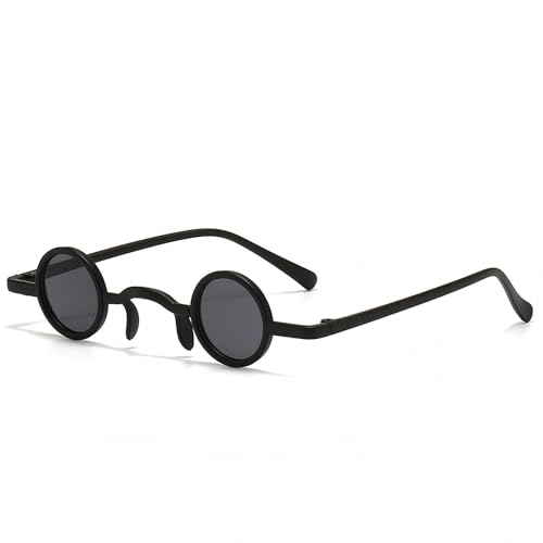 Kleine runde Retro-Sonnenbrille, lässig, getönte Gläser, UV-Schutz, Brille für Trekking, Wandern, Party, Strandspaß, Schwarze Gläser und schwarzer Rahmen Kleine runde Retro-Sonnenbrille, lässig, getönte Gläser, UV-Schutz, Brille für Trekking, Wandern, Party, Strandspaß, Schwarze Gläser und schwarzer Rahmen von CUAXINHM