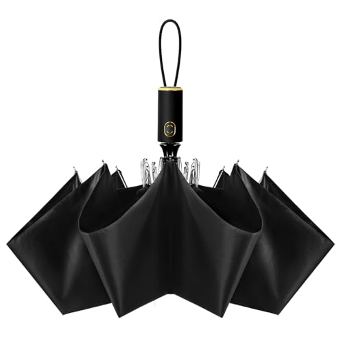 CUBY Sommer Kompakter Faltbarer Taschenschirme Regenschirm Sturmfest, Winddichter Regendicht UV Umbrella, Auto Öffnen/Schließen Faltschirm für Reisen Business (Schwarz) von CUBY