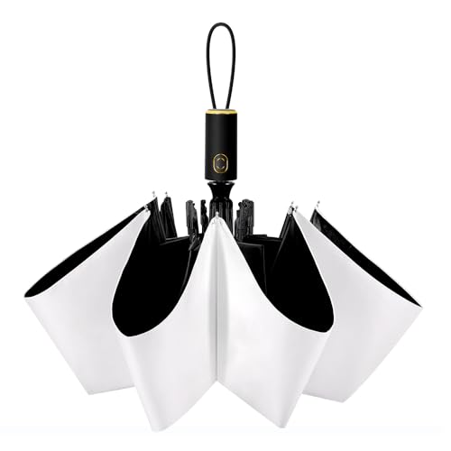 CUBY Sommer Kompakter Faltbarer Taschenschirme Regenschirm Sturmfest, Winddichter Regendicht UV Umbrella, Auto Öffnen/Schließen Faltschirm für Reisen Business (Weiß) von CUBY