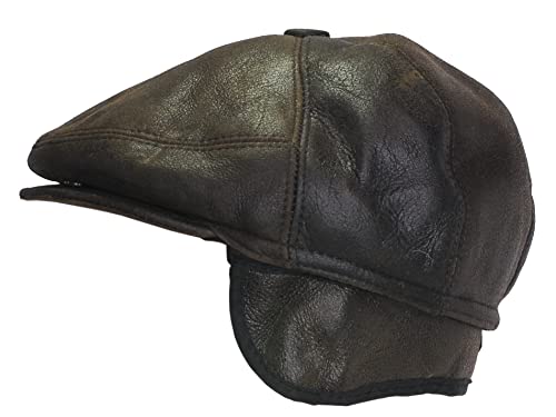 CUCUBA Coppola Herren-Hut aus Shearling-Leder, Mütze mit Schirm und Ohrenschützer, Dunkelbraun, dunkelbraun, X-Large von CUCUBA