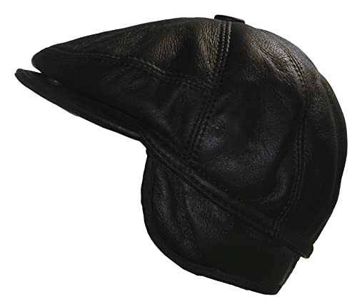 CUCUBA Coppola Herrenhut aus Schaffell Shearling - Mütze mit Visier und Ohrenschützer - Schwarz (XL) 60 von CUCUBA