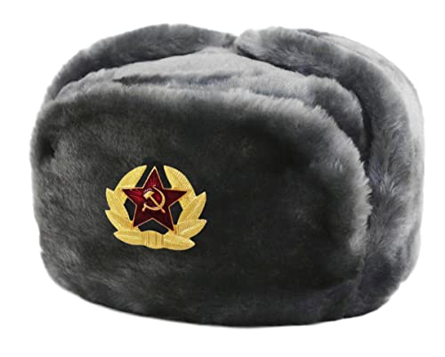 CUCUBA Grauer Kolbacchus aus Pelz in Ausstattung der russischen Armee Original Sowjet Ushanka, Größe M (56), grau, Medium von CUCUBA