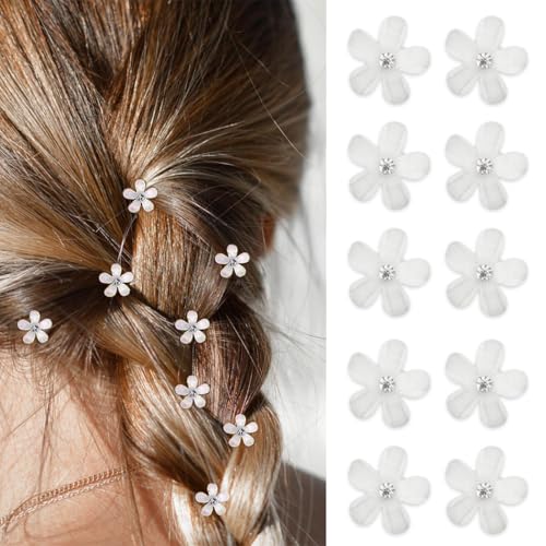 CUEMOON 10 Stück Mini Haarspangen, Haarspangen mit niedlichen Strasssteinen, elegante Blumen für Damen von CUEMOON