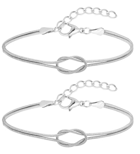 CUEMOON 2 Stück Armbänder Paar Armband Freundschaft Armband Damen Silber Freundschaftsarmbänder Damen Verstellbar Geschenk Damen Mädchen von CUEMOON