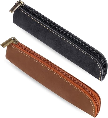 CUEMOON 2 Stück Leder Federmäppchen ästhetischer Stiftetasche mit Reißverschluss, Tragbarer handgefertigt luxuriöses ästhetischer Kleiner Stifthalter Schreibwaren Vintage Kosmetiktasche von CUEMOON