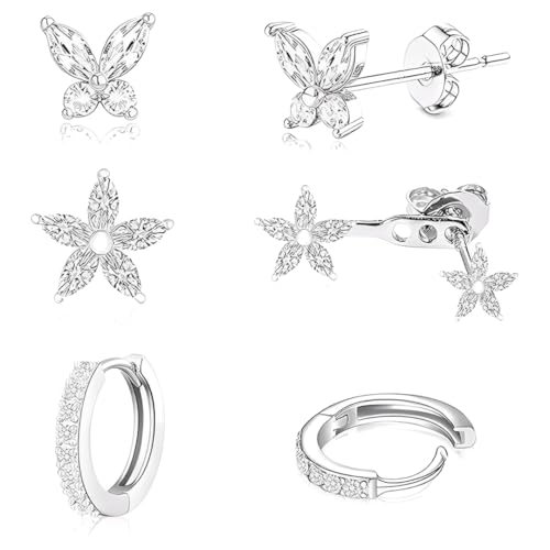 CUEMOON 3 Paar Ohrringe Set Damen Silber, Piercing Ohr Helix Ohrringe, Gold Hypoallergene Ohrringe Damen von CUEMOON