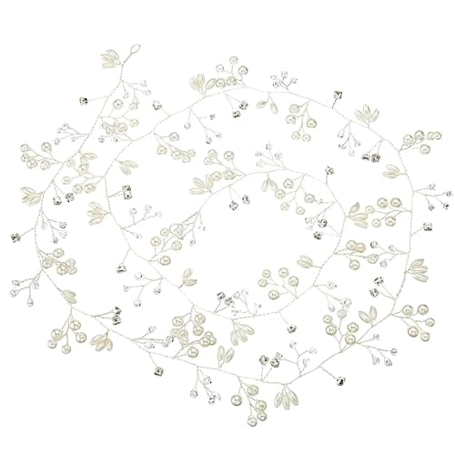 CUEMOON 50cm Haardraht Hochzeit Haarschmuck Haardraht Perlen Strass Brautschmuck Braut,Strassbesatz Haarband und Stirnband mit Kristall,Kopfschmuck Kopfabdeckung für Frauen und Mädchen von CUEMOON