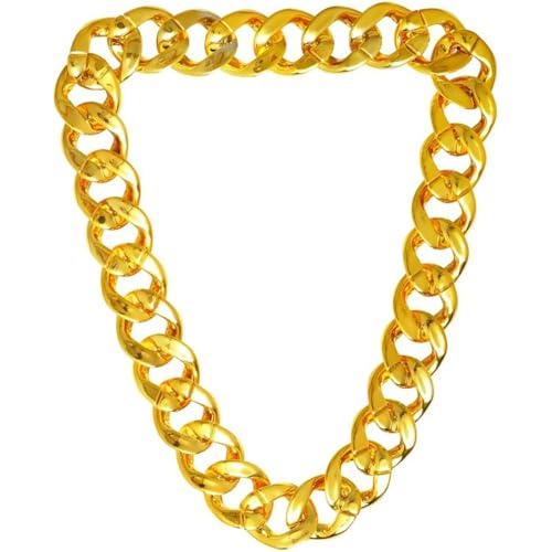 CUEMOON Goldkette Kunststoff Dicke Goldkette Thug Life Kostüm Riesige goldene Kette Halskette, Punk-Stil Hip Hop Ornament für Cosplay Halloween Fasching Karneval Thema Party von CUEMOON