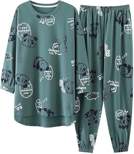 Pyjama,Langärmeliger Pyjama Set Baumwolle Nachtwäsche Große Oversized Home Kleidung Streifen Casual Frauen von CUEYU