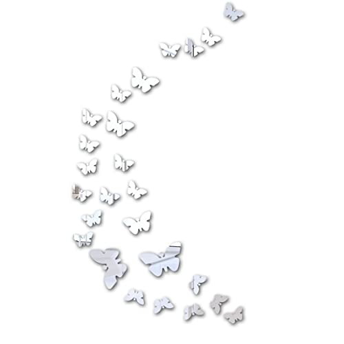 25 Stück Schmetterling Deko, 3D-Hohlmetall-Schmetterlingsaufkleber aus Metall, Aufkleber für Baby- / Mädchenzimmerdekoration, DIY-Wandaufkleber, abnehmbare Dekoration für Hochzeitsfeiern (Silber) von CUHZA