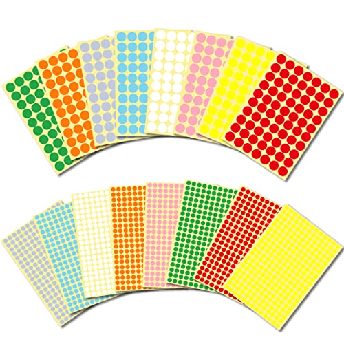 CUHZA 16 Stück Punktaufkleber 8 mm, 19 mm Punktaufkleber 8 farbige selbstklebende Punktaufkleber kleine farbcodierte Etiketten zum Markieren von Punkten von CUHZA