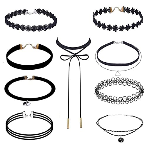 CUHZA 9 Stück Elastische Halskette, Stretch Tattoo Choker Kette, Choker Halskette Set,Gummi Halsband Tattoo KetteSets, Armband Vintage Tattoo Halskette Henna Halsband für Mädchen Frauen Teen Kinder von CUHZA