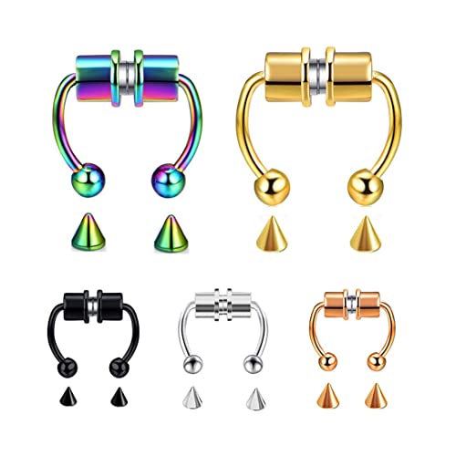 CUHZA Hufeisenringe Chirurgenstahl, 5 Stück Septum Piercing Chirurgenstahl, Piercing Hufeisen Nasenring Septum Piercing Damen Herren（5 Farben） von CUHZA