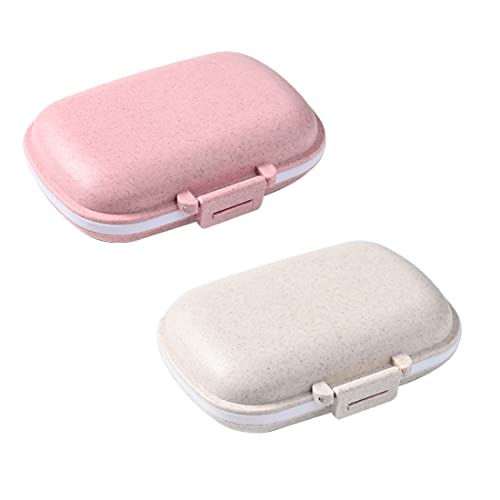 CUHZA Pillendose, 2 Stück kleine Pillendose, 7-Tage-Pillendose, 8-Fach-Pillendose, täglicher Pillen-Organizer, feuchtigkeitsbeständiges Design, für Reisen und den täglichen Gebrauch (rot und beige) von CUHZA