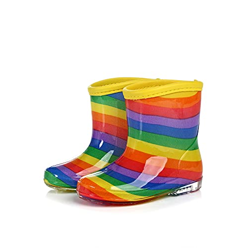 CUTIECLUB Kinder Regenstiefel Kinder Cartoon Regenbogen Wasserdichte Streifen Kristallgelee Babys Gummistiefel für Jungen und Mädchen Gummischuhe von CUITECLUB